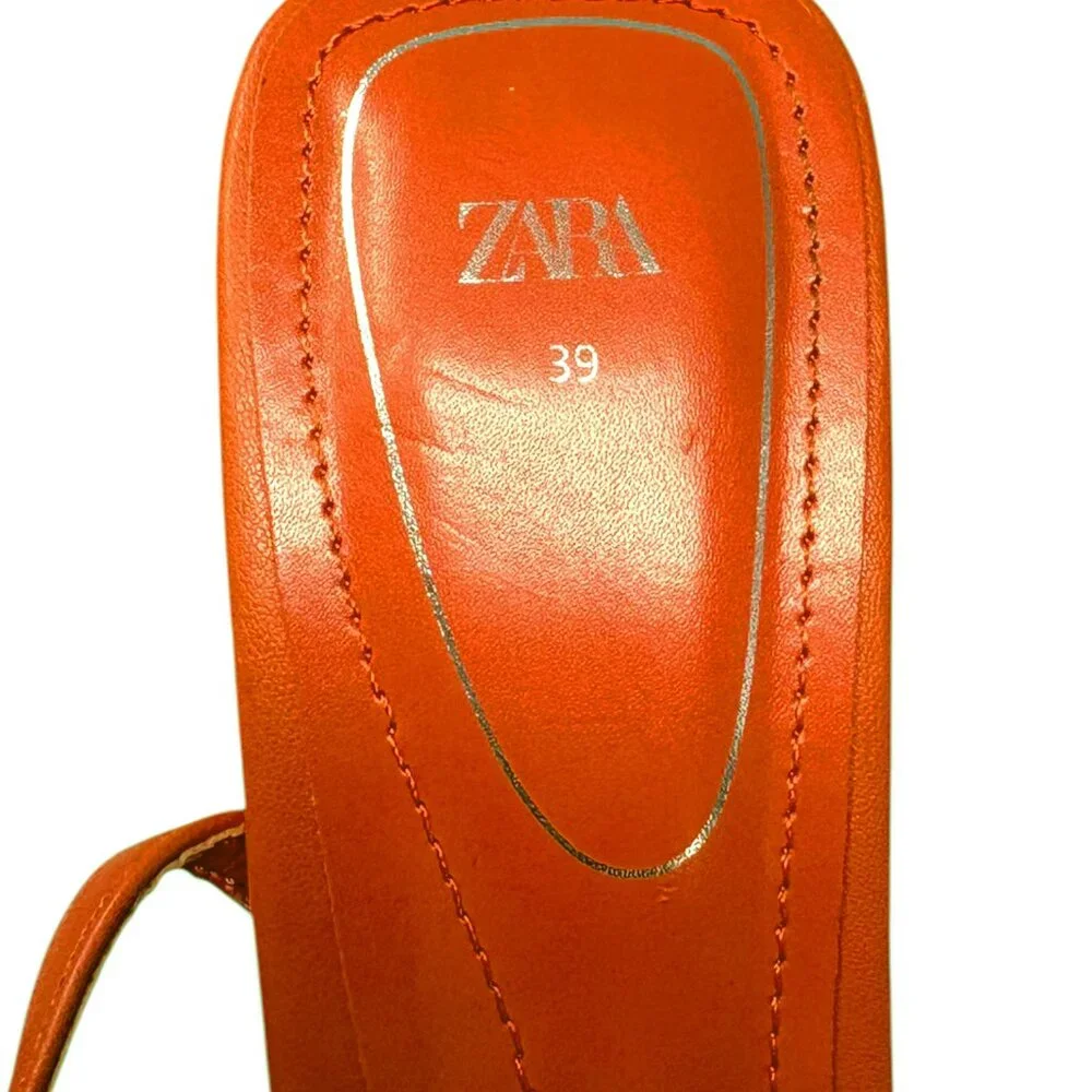 Zara Orange Strappy Square Toe Sandal Heels‎